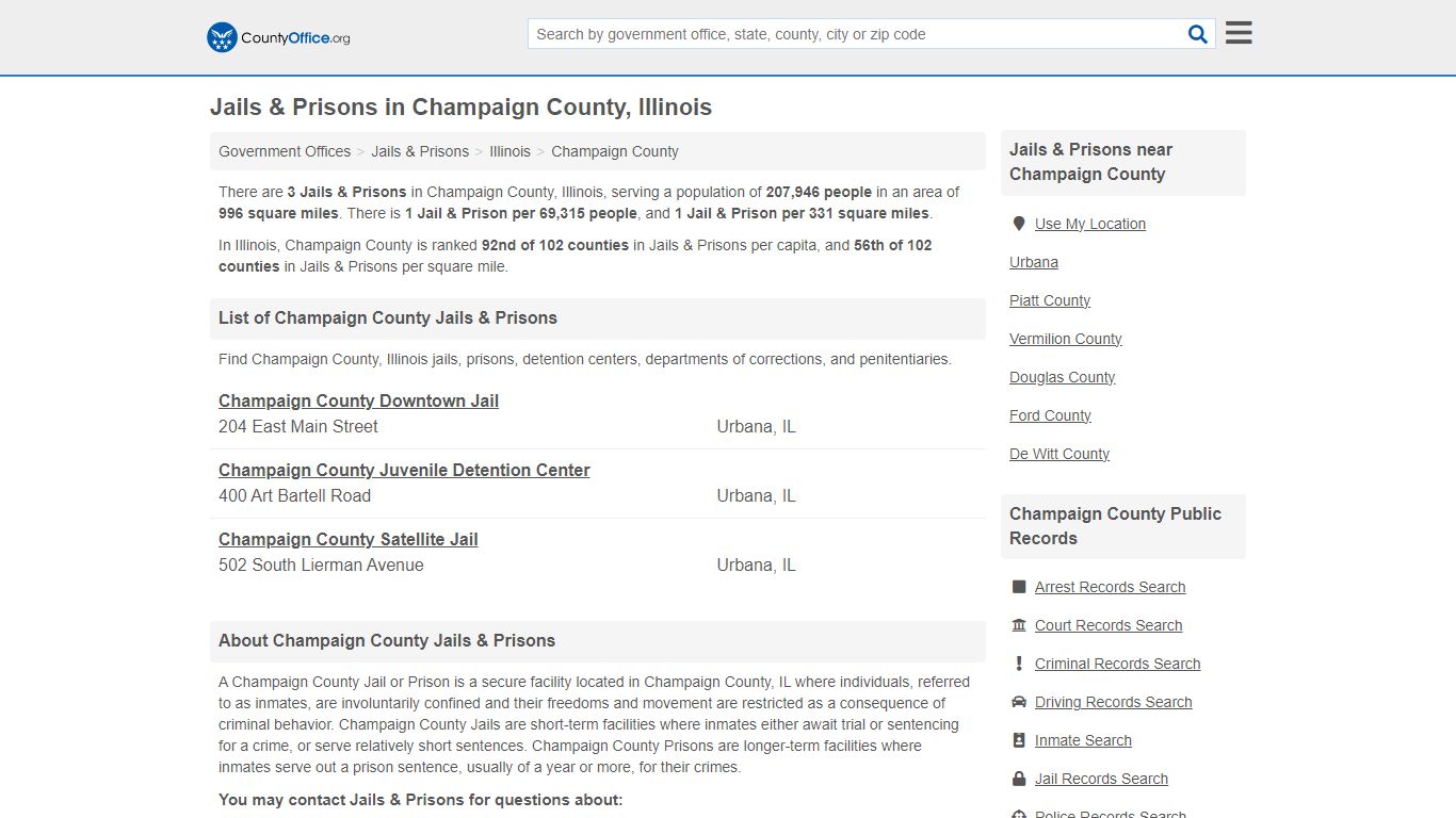 Jails & Prisons - Champaign County, IL (Inmate Rosters & Records)